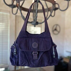 Kipling Purple Nylon Felix Zip Top Shoulder Bag, Preowned